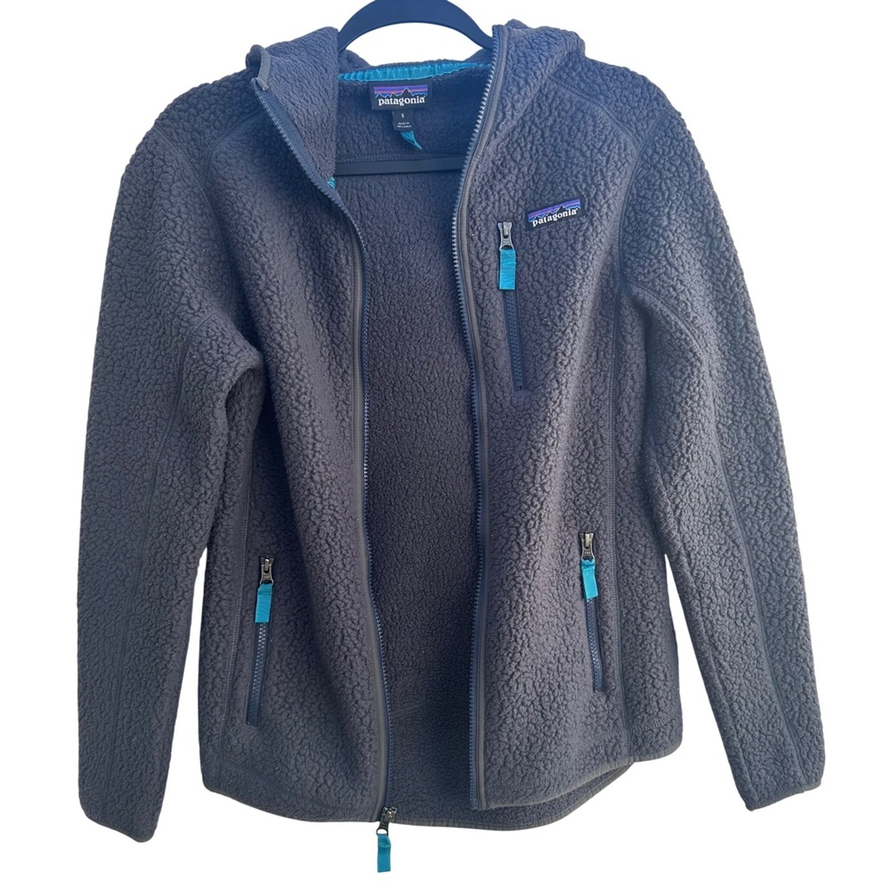 Patagonia Retro Pile Fleece Jacket Hooded Full Zip Gray Men Small Shearling